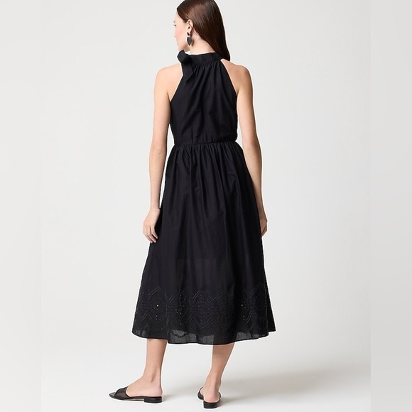 J. Crew Factory Tie-neck Midi Dress Eyelet Trim in Black Size 10 NWT - Picture 4 of 12